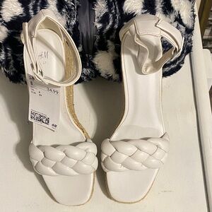 New H&M White Braided Ankle-Strap Sandals with Buckle